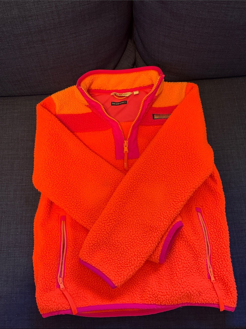 Vineyard Vines Pink & Orange Sherpa Pullover - Picture 3 of 6
